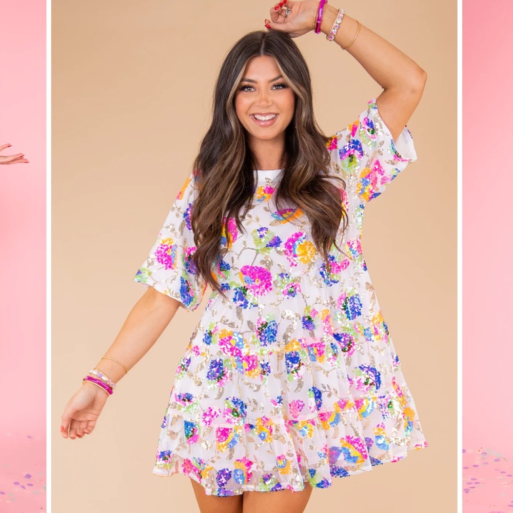 Sparkly floral swing tshirt dress